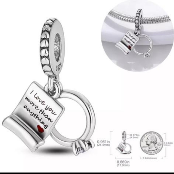 Charm for Bracelet Sterling Silver 925 I love you more that you think - Picture 3 of 4